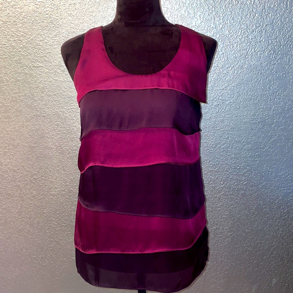 Striped purple layered ruffle tunic tank